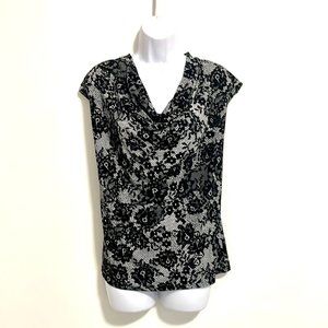 Ann Taylor | Black & White Cowl Neck Blouse